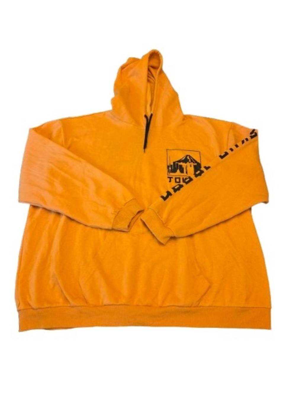 Men's Orange Hooded Pullover with Graphic Chest and Sleeve Print